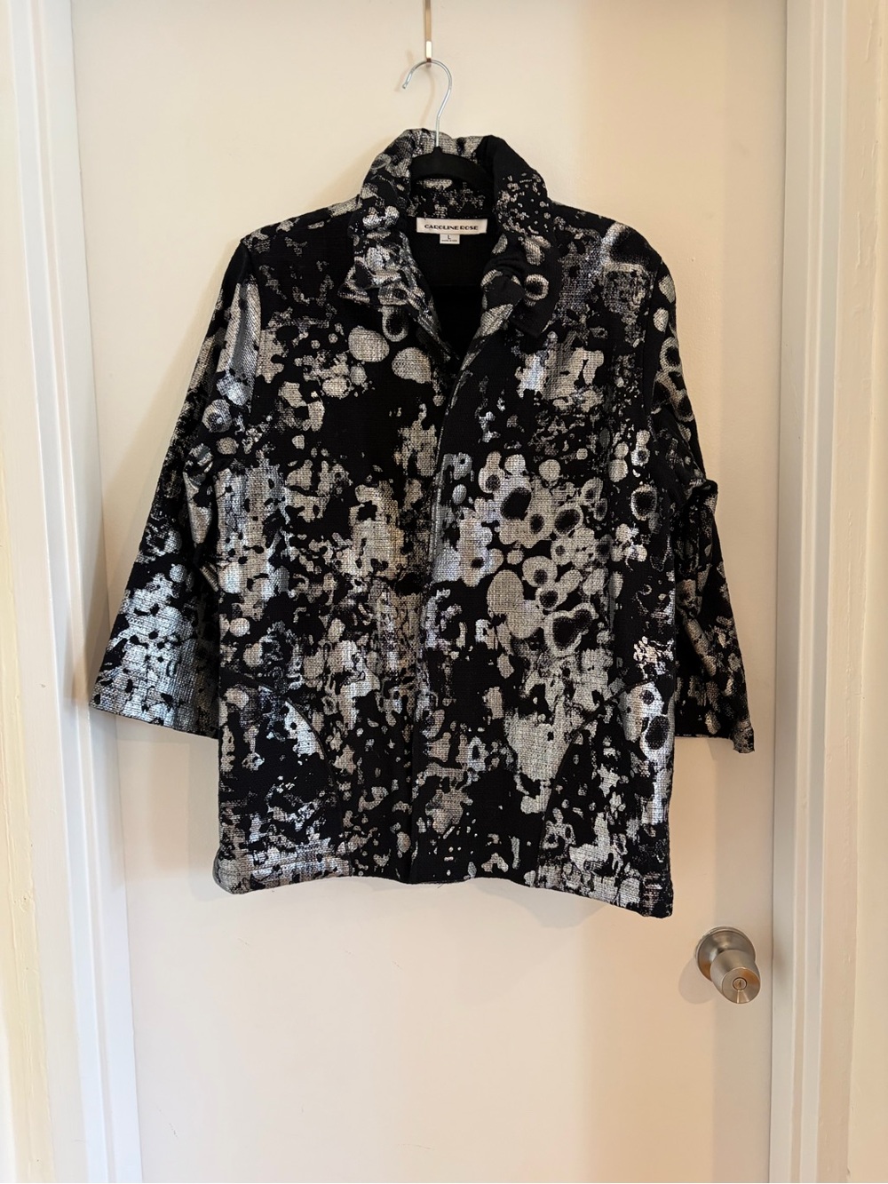 Caroline Rose Black & Silver Patterned Women's Jacket Size L